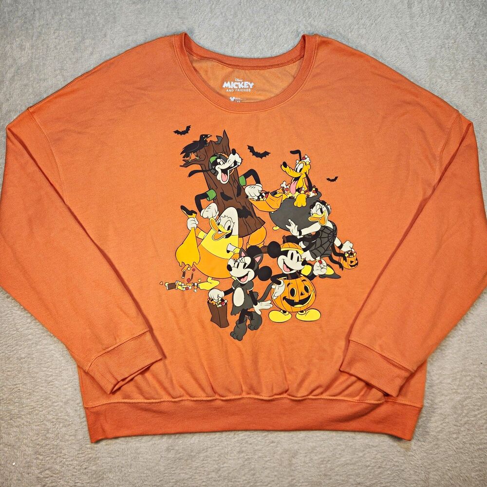 Disney Mickey & Friends 2XL Crewneck Sweatshirt Orange Halloween Graphic Print